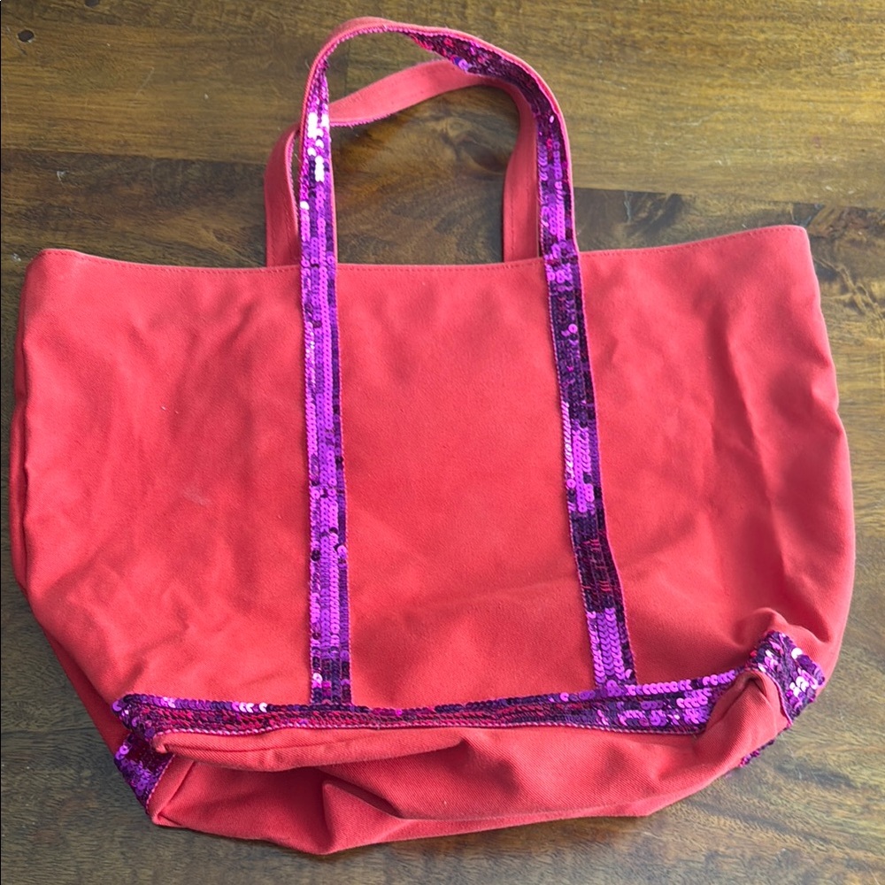 Vanessa Bruno Sequin Red Coral and Purple Tote Bag EXCELLENT CONDITION